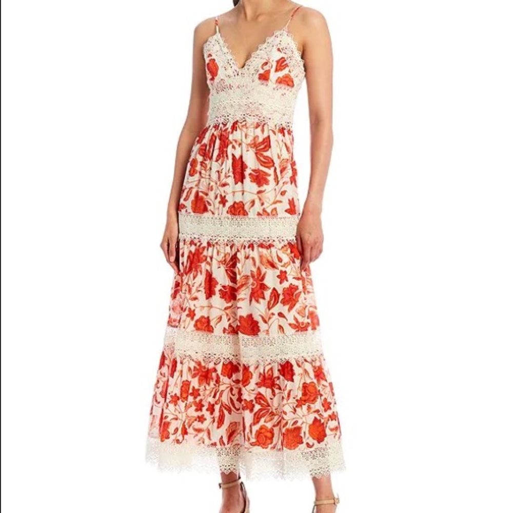ANTONIO MELANI Red and white flora maxi dress